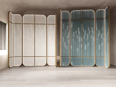 Elegant Modern Partition Screens With Gold Frame And Patterned Glass Panels For Interior Space 3d model