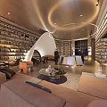 Elegant Book Art Library Interior With Abundant Bookshelves Cozy Sofas And Modern Circular Ceiling