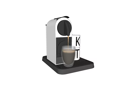 Modern Kitchen Appliance Coffee Machine Pouring Fresh Coffee Into KIT Cup 3d model
