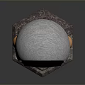 3D Statue Figure With Circular Black Head Silver Frame Orange Textured Body Gray Stone Base