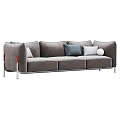 Modern Three Seater Sofa With Comfortable Cushions And Metal Leg Design
