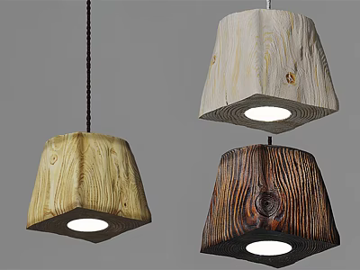 Natural Wooden Square Pendant Lights with Different Wood Tones 3d model