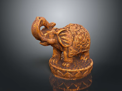 Hand Carved Elephant Sculpture With Intricate Patterns And Lotus Shaped Base 3d model