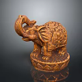 Hand Carved Elephant Sculpture With Intricate Patterns And Lotus Shaped Base