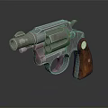 Vintage Revolver Firearm With Polished Metal Parts And Wooden Grip Handle
