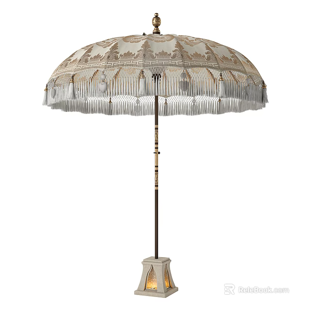 Elegant Classic Floor Lamp With Fringed Lampshade And Intricate Design Details 3d model 