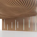 Modern Wooden Ceiling Design Featuring Wavy Patterns And Recessed Lighting Strips 3d model