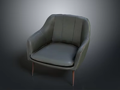 Gray Leather Accent Chair With Curved Backrest Armrests And Metal Legs 3d model