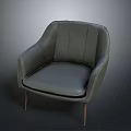 Gray Leather Accent Chair With Curved Backrest Armrests And Metal Legs