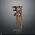 Vintage Wooden Clock Structure With Round Dial Pendulum And Blue Base