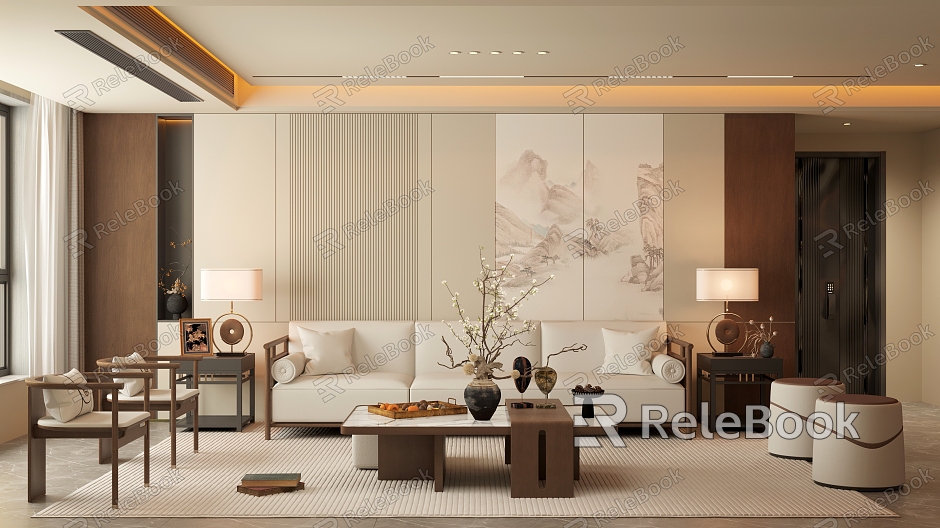 New Chinese Style Home Living Room New Chinese Style Jewelry Ornaments New Chinese Style Table Lamp New Chinese Style Leisure Chair New Chinese Style Mural New Chinese Style Ornaments Carpet model