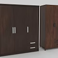 Two Piece Dark Brown Wooden Wardrobe Furniture With Double Doors Drawers And Metal Handles