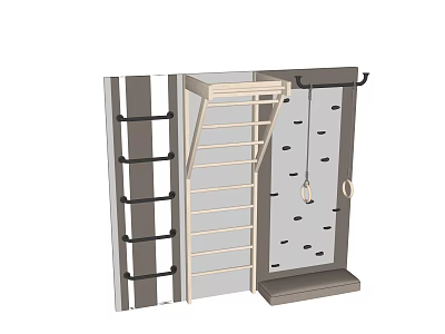 Fun Kids Play Area With Wooden Ladder Climbing Wall Hanging Rings And Climbing Holds 3d model