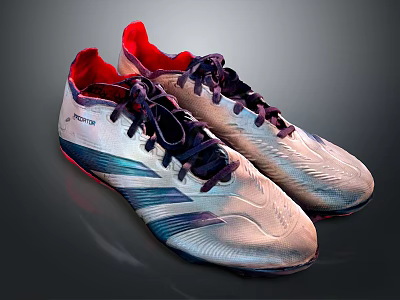 Stylish White Sports Shoes With Blue Stripes Purple Laces And Red Lining For Daily Wear 3d model