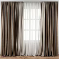 Stylish Brown Curtains With White Sheer Panels For Window Interior Design 3d model