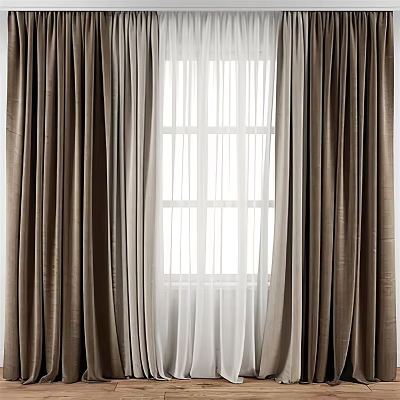 Stylish Brown Curtains With White Sheer Panels For Window Interior Design 3d model