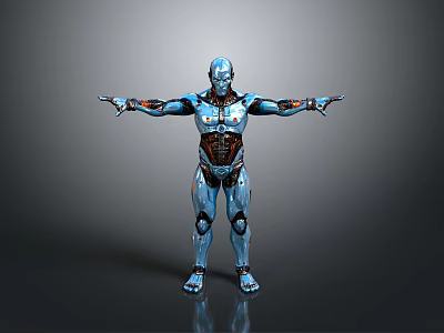 Blue Humanoid Robot With Mechanical Structure Open Arms And Detailed Metallic Body 3d model