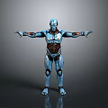 Blue Humanoid Robot With Mechanical Structure Open Arms And Detailed Metallic Body