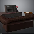 Vintage Living Room Setup With Brown Sofa TV Stand Old TV And Pink Flower Vase