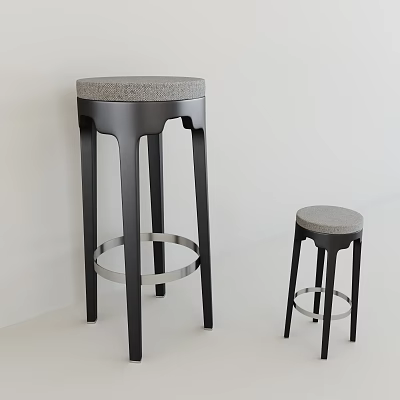 Modern Bar Stools With Black Metal Legs And Gray Padded Seats In Two Heights 3d model