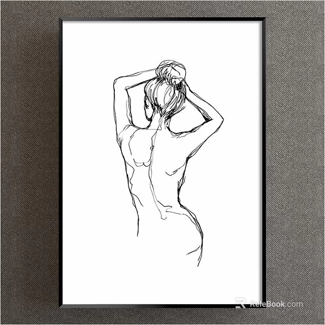 Black And White Minimalist Female Back View Figure Drawing With Hands In Hair 3d model 