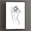 Black And White Minimalist Female Back View Figure Drawing With Hands In Hair