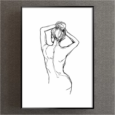 Black And White Minimalist Female Back View Figure Drawing With Hands In Hair 3d model