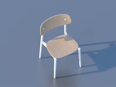 Single Wooden Chair With Light Wood Backrest Seat And White Metal Legs Minimalist Design 3d model
