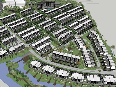 Modern Residential Housing Estate Layout With Neatly Arranged Houses Curved Roads And Waterfront Areas 3d model