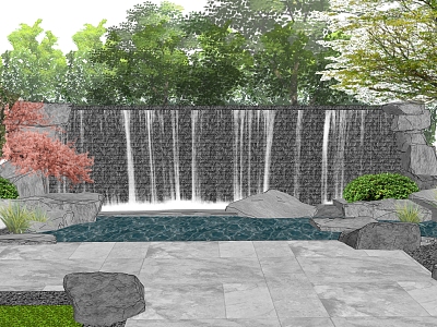 Modern landscape sketch drop water landscape wall water curtain wall pool sketch model