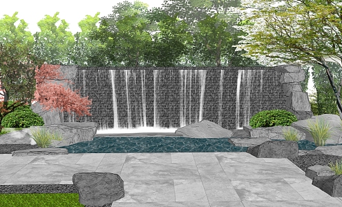 Modern landscape sketch drop water landscape wall water curtain wall pool sketch 3d model