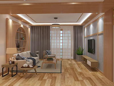 Modern Living Dining Room Interior With Wooden Floor Sofa Coffee Table And TV Cabinet 3d model