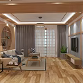 Modern Living Dining Room Interior With Wooden Floor Sofa Coffee Table And TV Cabinet