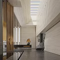 Modern Luxury Sales Office Lobby With Spacious High Ceiling And Premium Natural Stone Interior Design