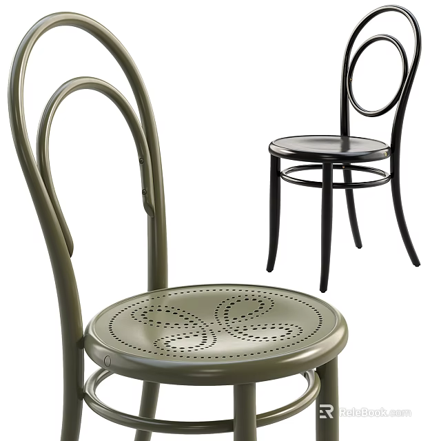 Light Green and Black Single Chairs with Curved Backrest and Perforated Seat Design 3d model 