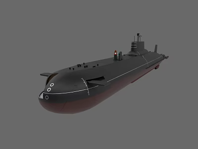 Black Military Submarine With Red Bottom Conning Tower And Antennas Design 3d model