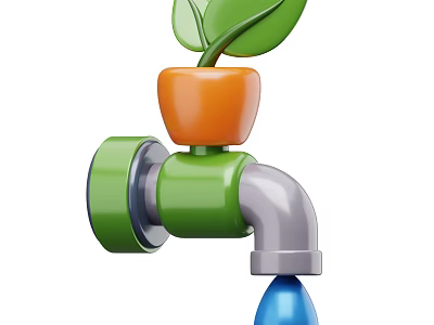 Creative Decorative Ornament Set with Green Faucet Orange Top Green Leaf and Blue Water Drop 3d model