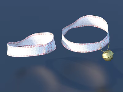 White Fabric Straps With Red Stitching And Gold Bell Daily Living Items 3d model