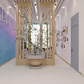 Hotel Lobby Interior With Wooden Ceiling Curved Structure Reception Desk And Colorful Children's Area