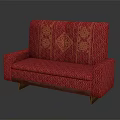 Red Multi Seat Sofa with Traditional Orange Ornate Patterns and Wooden Legs