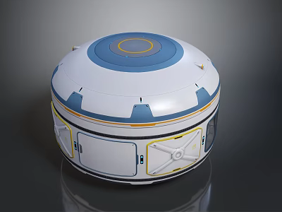 Cartoon Scene Dome Structure With White Blue Yellow Accents Round Top And Windows Design 3d model