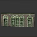 Vintage Brick Building With Five Arched Windows And Door Openings 3d model