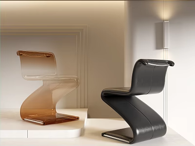 Modern Dining Chairs With Transparent Acrylic And Black Leather Curved Unique Design 3d model