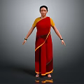 Game and Movie Character Female in Red Sari With Yellow Blouse Green Bangles and Barefoot