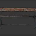 Outdoor Bench Wooden Seat With Weathered Red Orange Paint Backrest And Blue Metal Frame