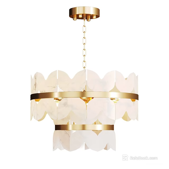 Modern White Leaf Shaped Chandelier With Gold Metal Double Layer Frame 3d model 
