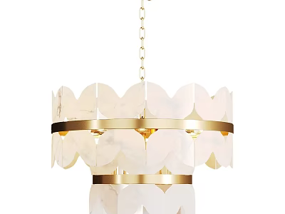 Modern White Leaf Shaped Chandelier With Gold Metal Double Layer Frame 3d model