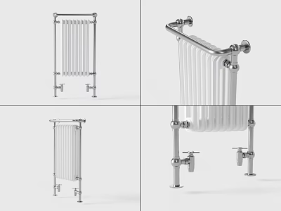 White Metal Radiator With Modern Vertical Design And Structure Shown From Various Angles 3d model
