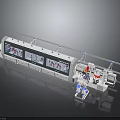 Advanced Industrial Automated Production Line With Robotic Arm Control Panels And Workstations