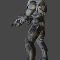Futuristic Sci Fi Weapon With Blue Glowing Parts Held by Silver Black Armored Warrior